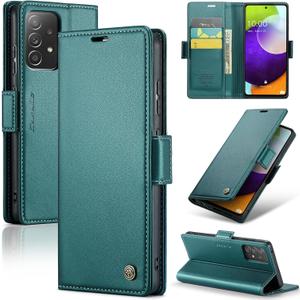 for Samsung Galaxy A52 4G/5G Case, Premium PU Leather Wallet Case Flip Cover with [RFID Blocking][Card Holder][Stand Function] for Samsung Galaxy A52 (5G/4G)/A52s 5G, Blue-Green