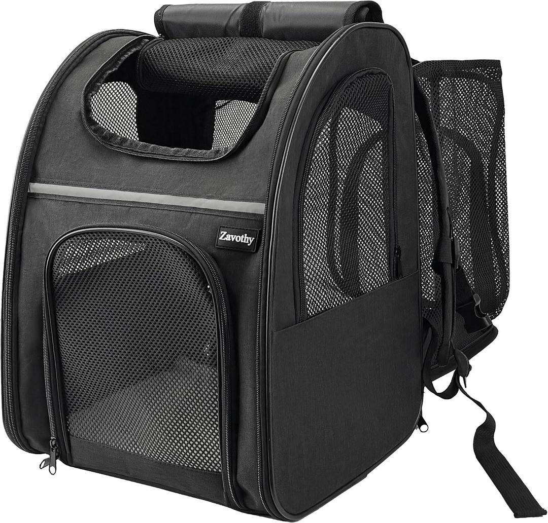 Zavothy Cat Backpack Carrier – Expandable Airline Approved Pet Travel Bag for Cats & Small Dogs, Breathable Mesh Pet Carrier Backpack with Padded Base (Black)
