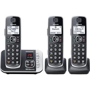 Panasonic Link2Cell Bluetooth DECT 6.0 Expandable Cordless Phone System with Answering Machine and Call Blocking - 3 Handsets - KX-TGE663B (Black)