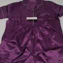 Chase New Designs Women's Silk Satin Pajamas Set Button Down Top and Shorts 2 Piece Sleepwear Loungewear Pjs Set, XL