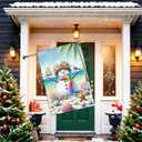 IVN Beach Snowman Christmas Garden Flag 28 x 40 Inch Double Sided House Flag with Shell Palm Tree and Seagull Design for Coastal Outdoor Holiday Decor