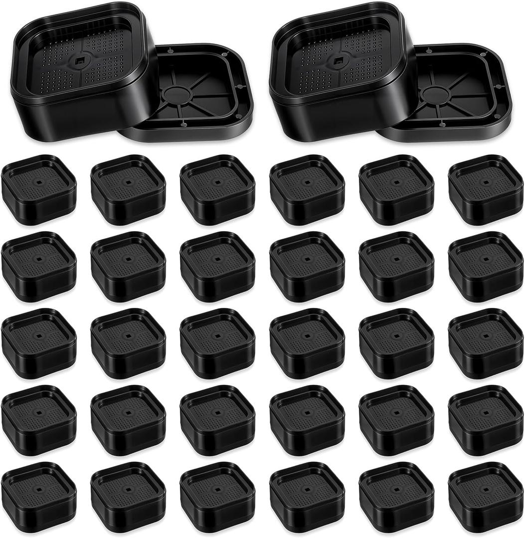 32 Pack Bed Risers, 1.38 Inch Stackable Furniture Risers Heavy Duty Bed Lifts Risers Blocks for Couch Table Desk Sofa Chair Legs Washing Machine Dorm Room Essentials (Black)