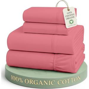 LANE LINEN King Sheets 100% Organic Cotton Soft 4pc Percale - Mineral Red | King Sheets In Pure Long-Staple Organic Cotton - Breathable For Year-Round Sleep, Best-Value Organic Cotton, For Hot Sleepers