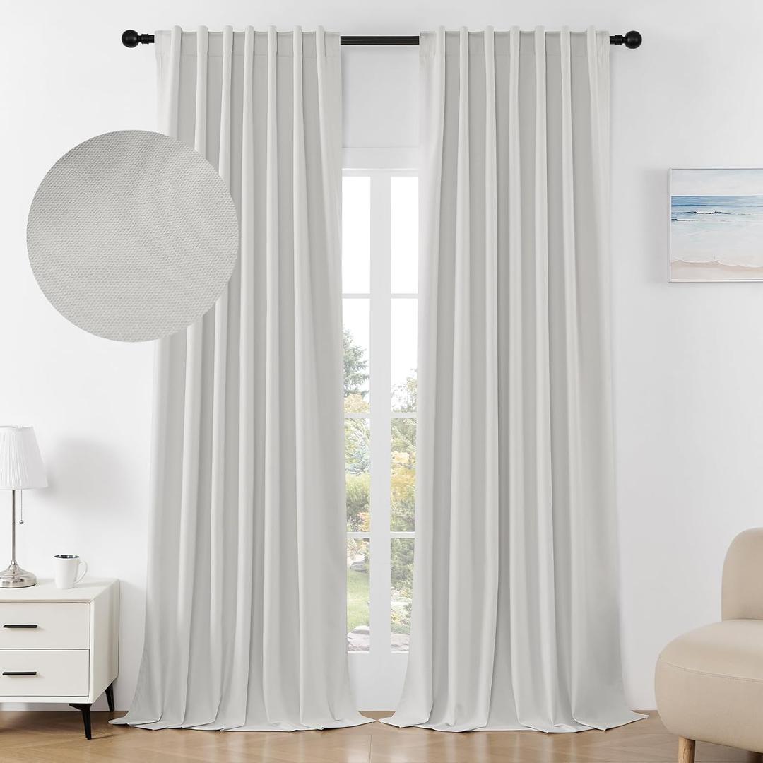 Joydeco Linen Blackout Curtains for Bedroom 96 Inches Long Back Tab/Rod Pocket Heavy Duty Living Room Drapes Thermal Insulated Noise Reduce Cancelling Curtains 2 Panels W52 x L96 Inch Pure White (52"W x 96"L (Pack of 2), Pure White)