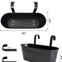 vensovo 16 Inch Railing Planter for Outdoor Plants - 5 Pack Large Metal Balcony Hanging Planters with Detachable Hooks and Drain Holes Oval Box Rail Pots for Home Garden Fence, Black