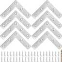 8PCS 3.23 x 3.23 L Shape Flat Metal Frame Bracket, 90 Degree Right Angle Corner Brace, Stainless Steel Mending Plate for Wood with 40PCS Screws