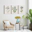 3 Pcs Framed Blue Botanical Canvas Wall Art Vintage Floral Plant Print Posters Rustic Farmhouse Minimalist Flower Decor for Living Room Bedroom 16x24 inch Ready to Hang