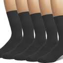 EMEM Apparel Men's Diabetic Dress Crew Cotton Socks | Non-Binding Loose Top | Seamless Toe (9-11, Black, 5-pack)