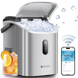 ecozy Smart Nugget Ice Maker Countertop, Portable Pebble Ice Machine with Voice Control, 33lbs/24H Soft Chewable Ice, Self-Cleaning Pellet Ice Maker with APP WiFi for Kitchen Party, Stainless Steel (Silver)