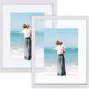 DLQuarts 8x10 Floating Photo Picture Frame, Floating Display for 6x8, 5x7, 3.5x5 or Full Display 8x10 Photos, Solid Wood, 2 Pack, Chalk White