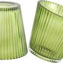 Small Glass Green Stripe Lamp Shades Set of 2 Art Blown Mini Lampshades,1.3lb,3.35" Top x 4.92" Diameter x 4.72" Height,Replacement Lamp Shade for Floor Lamp Table Wall Lamp Chandelier Island Decor