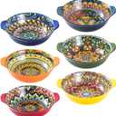 Henten Home Ceramic Soup Bowls Set, 14 oz Cereal Bowl Set of 6, Small Dessert Bowls with Handle, Boho Serving Bowls Set for Kitchen, Snack, Salad, Microwave & Dishwasher Safe