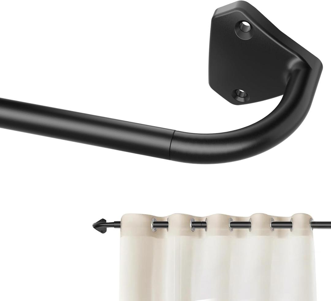 GXOACKJ Black Curtain Rods for Windows 28 to 60 inch, 5/8 inch Adjustable Wrap Around Blackout Curtain Rods for Bedroom & Outdoor