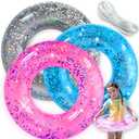 Pool Floats Kids 3 Pack, Inflatable Swim Rings for Kids Pool Tubes Toys, Pool Floats Ring Toys, Summer Beach Swimming Pool Floats Party Supplies + Patch&Tow Rope