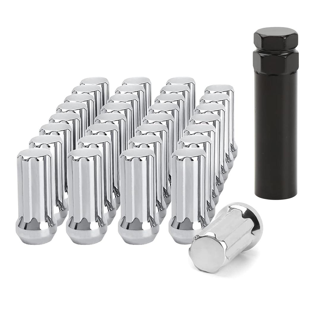 9/16"-18 Spline Chrome Lug Nuts 32pcs - Large Aftermarket Wheel Lug Nut Kit with Socket Keys | Compatible with Ram 1500 (2002-2010), Ram 2500/3500 (1994-2011), Dakota (2005-2011)