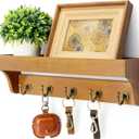 Rebee Vision Decorative Key Holder for Wall with Shelf: Farmhouse Mail Rack with 5 Sturdy Key Hooks for Home Decor, Apartment, Entryway and Hallway (Light Brown)