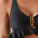 B2prity Womens One Piece Swimsuit Tummy Control Ruffled Bathing Suit V Neck Cutout Swim Suit Tie Back Swimwear (Black, S)