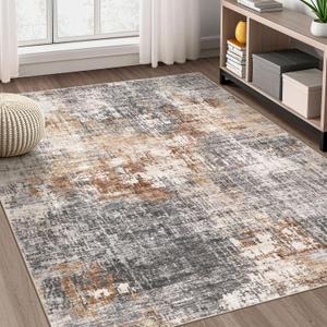 Area Rug Living Room Rugs - 5x7 Washable Large Soft Indoor Neutral Modern Abstract Low Pile Rug Carpet for Bedroom Dining Room Farmhouse Home Office - Grey Brown