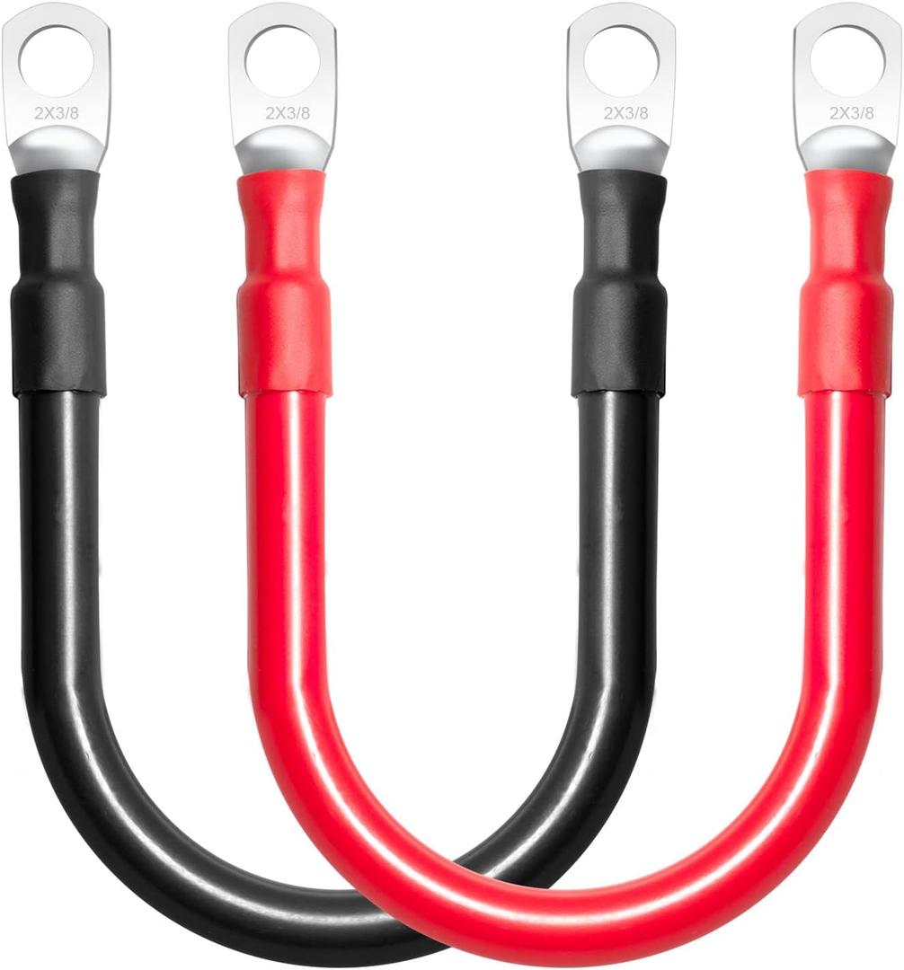 MILAPEAK 2 AWG Battery Cables, 1 Foot 2 Gauge Marine Battery Inverter Cable Set With 3/8" Terminals Lugs (Positive and Negative) for Solar, Rv, Car, Boat, Motorcycle, Automotive (Black and Red)