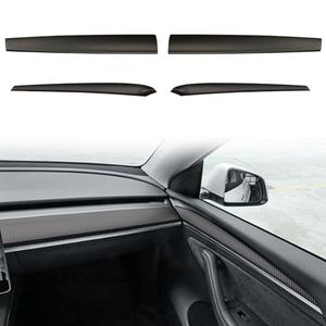 YJMOTOR for Tesla Model 3 Y Dash Wrap Front Door Trim ABS Dashboard Cover Cap Interior Decoration Wrap Kit Compatible Whit 2020-2023 Model 3/Y Accessories 4Pcs(Matte Carbon Fiber Pattern)