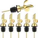 Kinlop 6 Pcs Weighted Stainless Steel Liquor Bottle Pourers Auto Flip Olive Oil Dispenser Spout Balsamic Alcohol Pourer Spouts (Gold)
