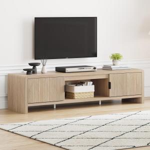 FATORRI TV Stand for TVs up to 75/65/55 Inch, Wood Entertainment Center with Storage, Farmhouse Waveform Fluted-Door Television Media Console for Living Room, Bedroom (63 Inch W, Light Walnut)