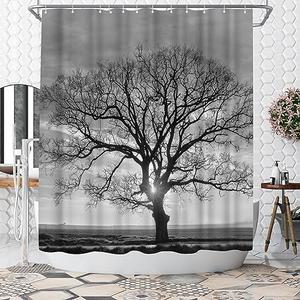 WELMECO Tree Shower Curtain Black and Grey Shower Curtain 72x72inch Polyester Fabric Nature Landscape Print WELMECO Tree Shower Curtain Black and Grey Shower Curtain 72x72inch Polyester Fabric Nature Landscape Print