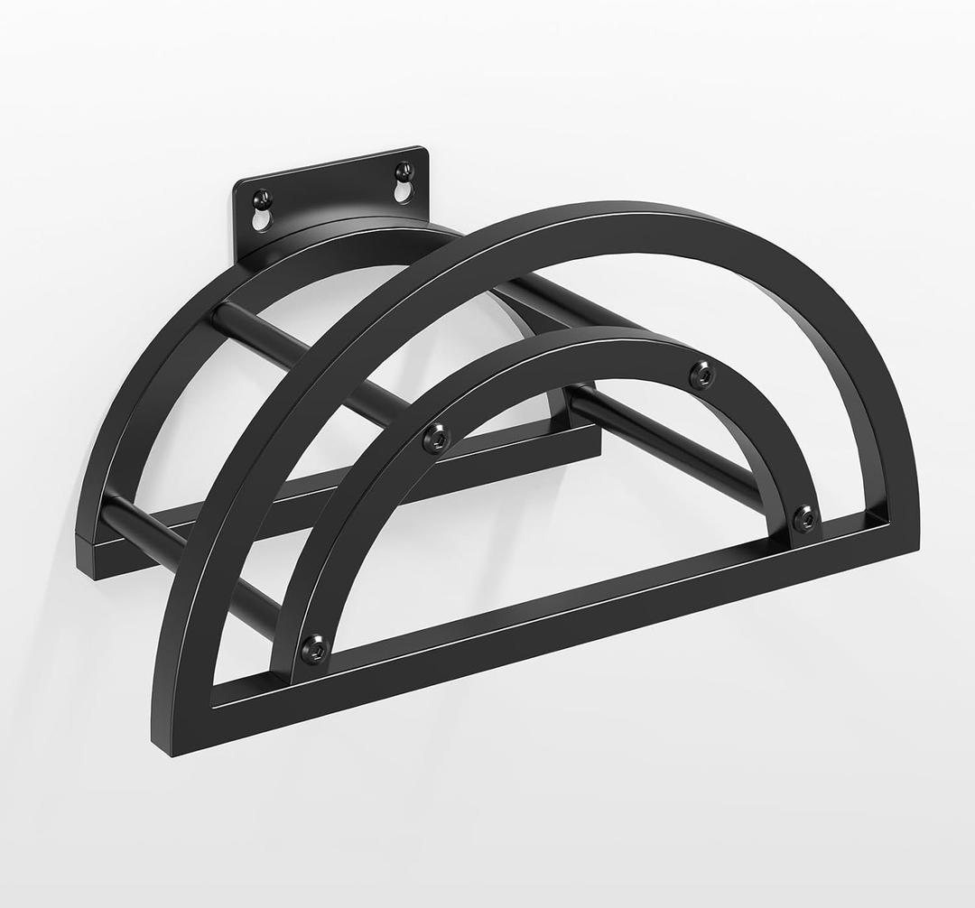 OLV Garden Hose Holder, Outdoor Hose Holder Wall Mounted Holds 125-ft Hose, Heavy Duty Metal Hose Hanger, Sturdy Detachable Hose Reel Storage Organizer, Hose Rack for Outside Garden Lawn Yard Farm (Black)