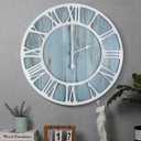 1st owned Wall Clocks for Living Room Decor,24" Vintage,Round Silent Non Ticking,Black Metal,Modern Wood Clocks for Home Bedroom,Kitchen,Garden,Office,Cafe,Modern Wall Decoration -Roman Numerals (24 Inch, Blue)
