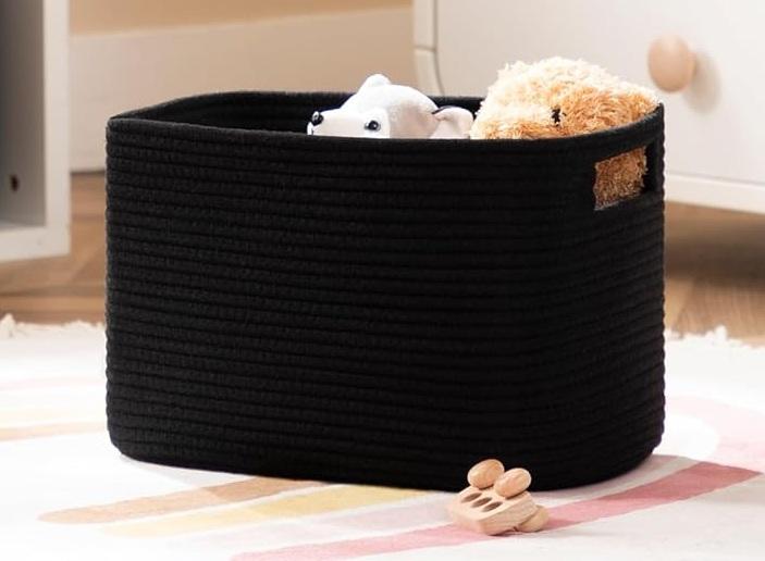 UBBCARE 1 Pack Storage Baskets for Organizing, Shelf Baskets with Handles, Woven Storage Baskets for Bookcase/Cube Shelf/Closet, 10"L x 10"W x 12"H, Black