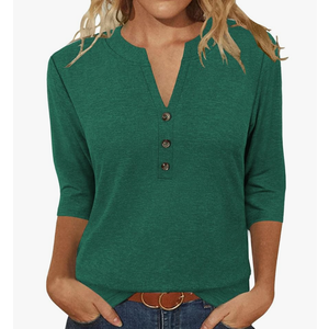 JomeDesign Womens Tops 3/4 Sleeve V Neck Shirts Dressy Casual Tunic Blouses Summer Tees, M