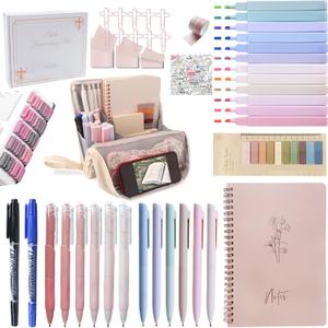 J6&H6 170Pcs Complete Bible Study Supplies, Bible Journaling Kit, Foldable Pencil Case with 75 Tabs,12 Pastel Bible Highlighters More Bible Accessories Set for Women, Beginner Christian Gifts