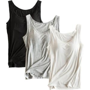 Ibeauti Womens Camisoles Tops with Built in Padded Bra Basic Breathable Tank Top (L)