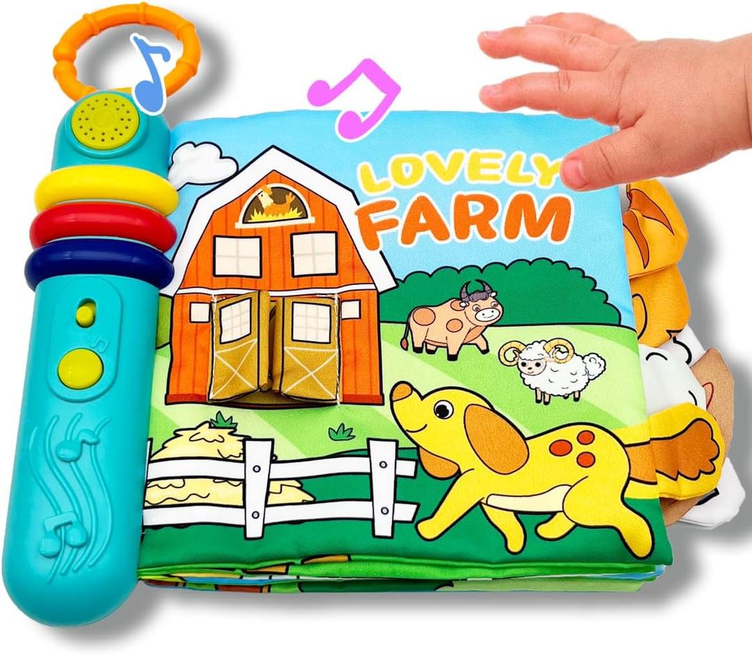 Baby Song Books 0-6-12 Months, Nontoxic Fabric Baby Cloth Books with Music and Lights Newborn Infant Carseat Toys 6-9-12 Months Shower Gifts Easter Basket Stuffers (Farm)