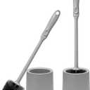 Toilet Brush and Holder 2 Pack with Long Handle - Non-Slip Grip Toilet Bowl Brush Set for Deep Cleaning Bathroom, Toilet Scrubber- Gray