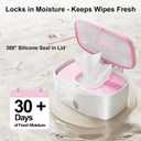 Wipes Dispenser with Weighted Plate, X2 PRO, Seposeve Perfect Pull Baby Wipe Holder, Refillable Wipe Container, Keeps Wipes Fresh, One-Handed Operation. Non-Slip, Easy Open/Close Wipes Case, Pink