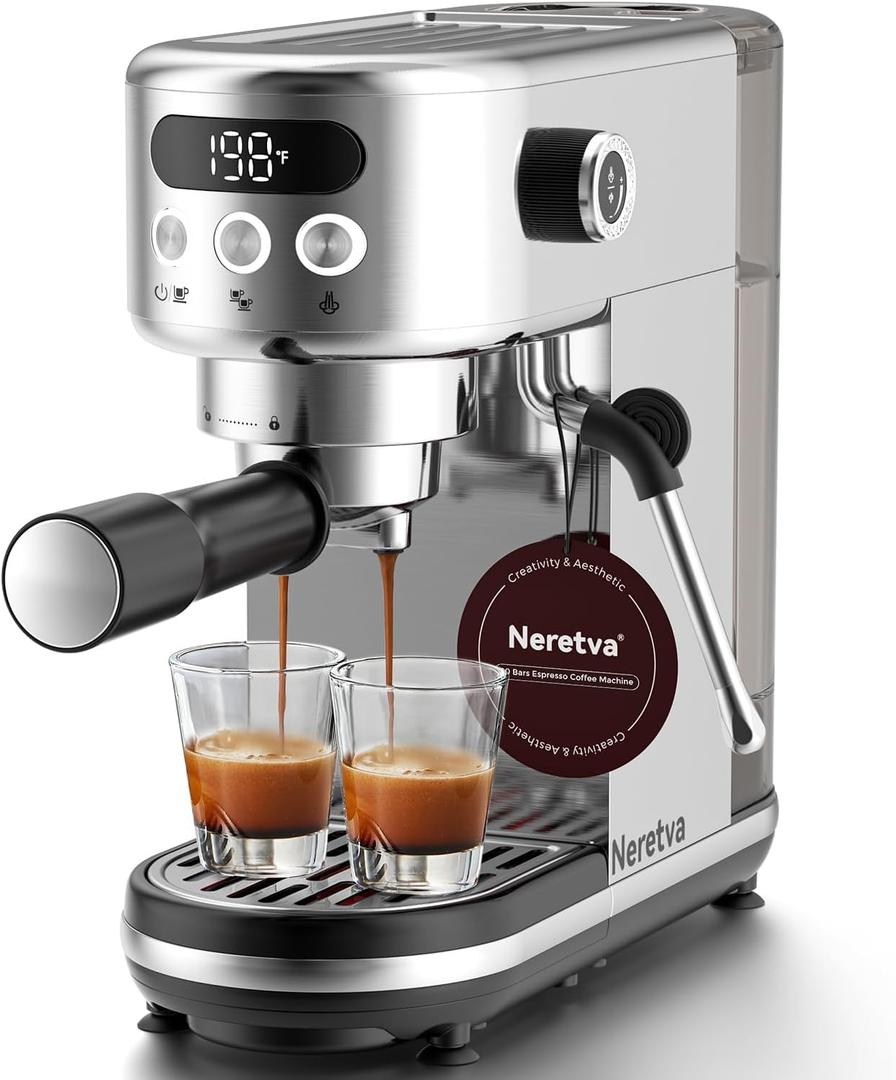 Neretva 20 Bar Espresso Machine Super Compact Espresso Coffee Machine
Professional Stainless Steel Espresso Maker with LED Display and Powerful Steam for Home Baristas to Make Latte, Cappuccino