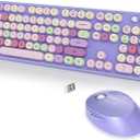 Wireless Keyboard and Mouse Set, Retro Typewriter 2.4GHz Full Size 104-Key Cute Colorful Keyboard with Number Pad Round Keycaps for Windows PC Laptop(Colorful Purple)