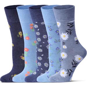 Bamboo Viscose Diabetic Socks for Women, 5 Pairs Non Binding Crew Socks, Edema Neuropathy Socks, Large