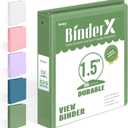 BinderX 1.5 Ring Binder, Sooez Round Ring 1.5 Inch Binders, Fits 325 Sheets of 8.5x11 Paper, Customizable View Cover with Inside Pockets, Cute 1.5" Binder, Olive Green