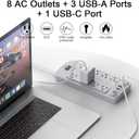 Surge Protector Power Strip - Nuetsa Flat Plug Extension Cord with 8 Outlets and 4 USB Ports, 6 Feet Power Cord (1625W/13A), 2700 Joules, ETL Listed, Grey