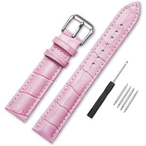 Alligator Style Genuine Leather Watch Bands Genuine Calf Leather Replacement Watch Strap with Stainless Metal Buckle Clasp 12mm 14mm 16mm 18mm 20mm 22mm 24mm for Men and Women (Pink)