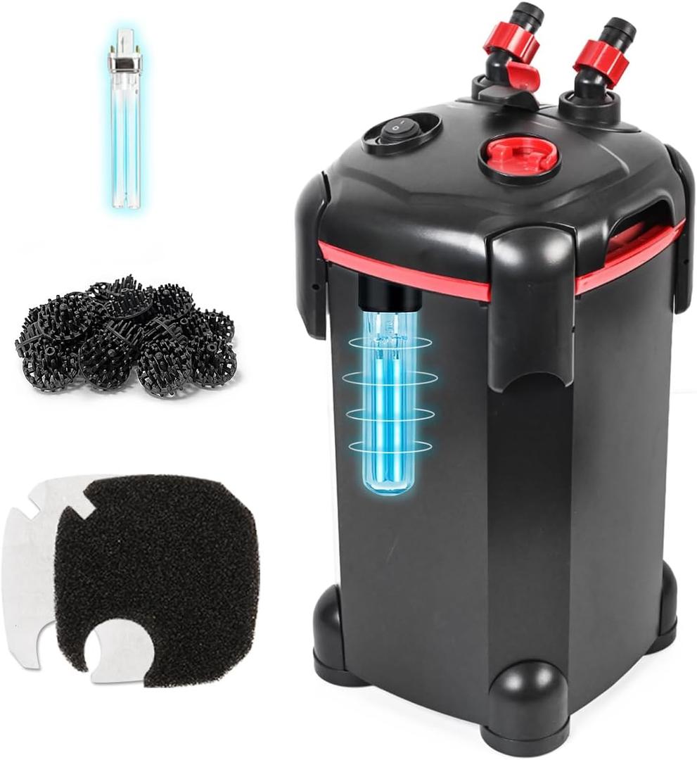 PONDFORSE Canister Filter, External Aquarium Filter Ultra-Quiet Water Circulation Cleaning Machine with Media for Fish Tanks and Aquariums