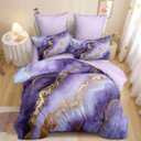 Marble Comforter Set King Size Purple Marble Texture Comforter Gold Fluid Marbling Abstract Modern Soft Lightweight Bedding Set for All Seasons (1 Comforter, 2 Pillowcases)