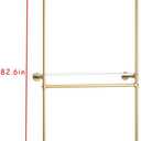 DR.IRON Gold Pipe Clothing Racks with 2 Tier Shelves, Wall Mounted Gold Clothes Rack with Double Hanging Rods Heavy Duty Garment Storage Rack Display Racks Rod for Clothes,Laundry Room