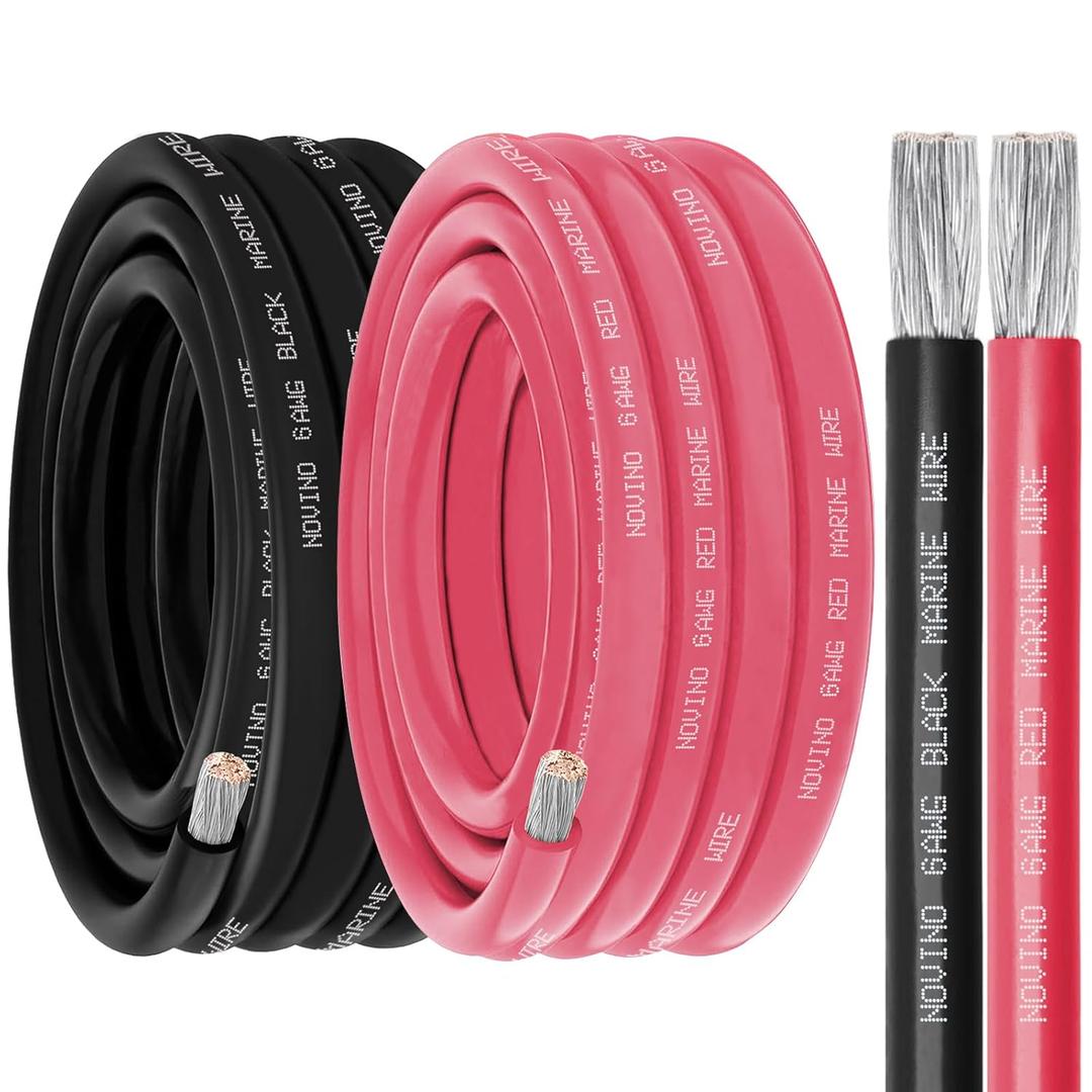 6 Gauge Marine Wire 6 AWG Marine Grade Wire Include 6 Gauge 20FT Red & 20FT Black,6 AWG Tinned Copper Electrical Cable for Boat Speaker Battery Lighting Solar Panel Automotive Camper Trailer 
