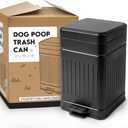 Small Dog Poop Trash Can Outside, 1.3 Gal Stainless Steel Dog Waste Trash Can, Waterproof Small Poop Bucket Outdoor with Lid, Poop Pail for Dogs, Dog Poop Bin Outdoor with Odor Control (Black)