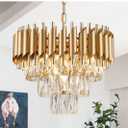 AXILIXI Gold Crystal Chandeliers 16 Modern Ceiling Pendant Light Fixture for Dining Room 3 Tiers Dimmable Round Flush Mount Chandeliers for Living Room Foyer Bedroom Kitchen