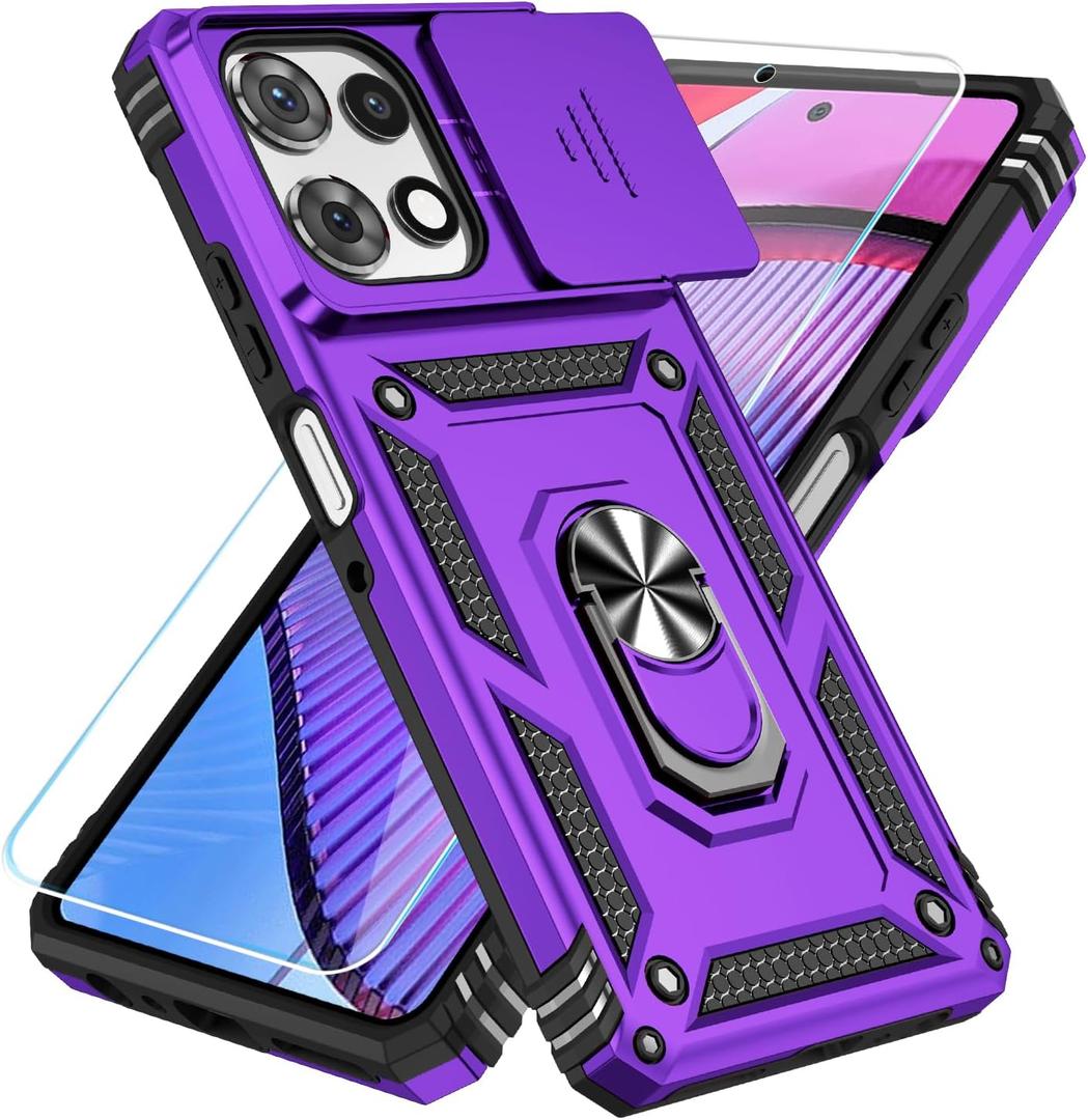 SunStory Compatible with Motorola Moto G Power 5G 2025/Moto G Power 5G 2026/Moto G Play 2025 Case with HD Screen Protector & Slide Camera Cover & Kickstand,[Military-Grade] Phone Case, Purple
