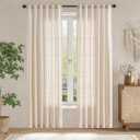 jinchan Winslow Linen Curtains for Bedroom 84 Inches Length Embroidered Bordered Floral Curtains for Living Room Farmhouse Decor Light Filtering Window Treatments Ivory on Beige Drapes 2 Panels
